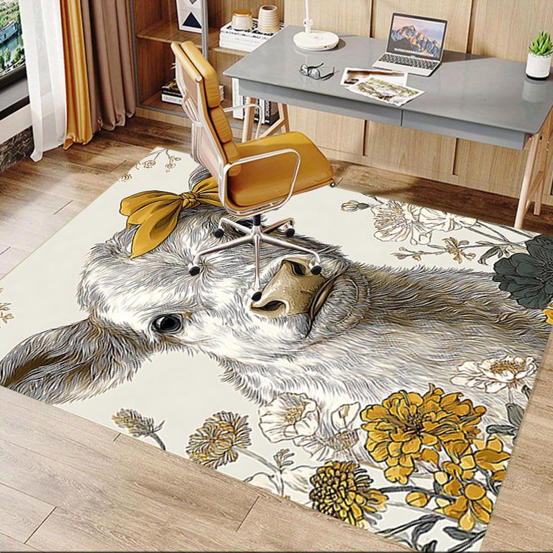 1PC Cow Floral Extra Large Non Slip Floor carpet, Office, family, bedroom Large Area Rug Indoor Rugs, Vibrant Colors