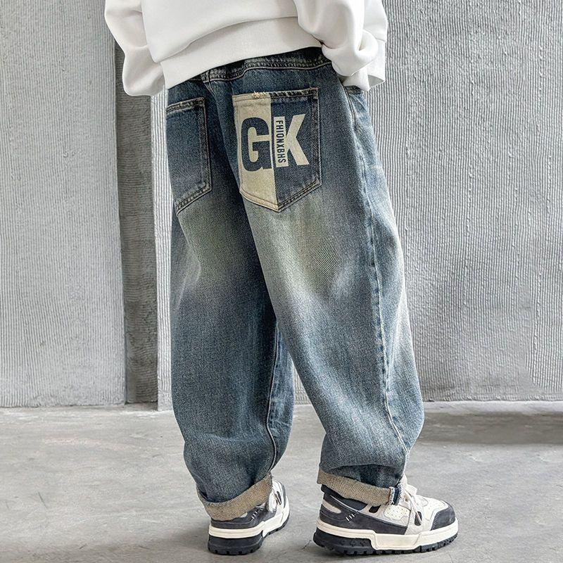 

Детская одежда Джинсы прямого кроя для мальчиков Корейские детские брюки Красивые и универсальные брюки 170