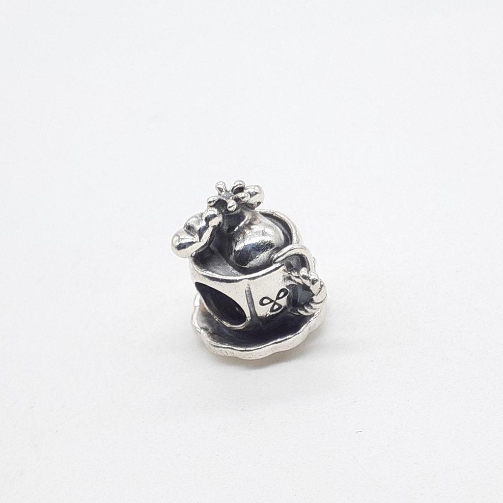 Used PANDORA SILVER 925 Silver Bracelet Necklace Charm Be Mine Mouse In Teacup Denmark Z83-4
