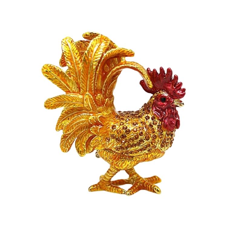 Premium Alloy Rooster Figurine Box With Enamel Finish For Safekeeping Valuables And Gifts Jewelry Organiser