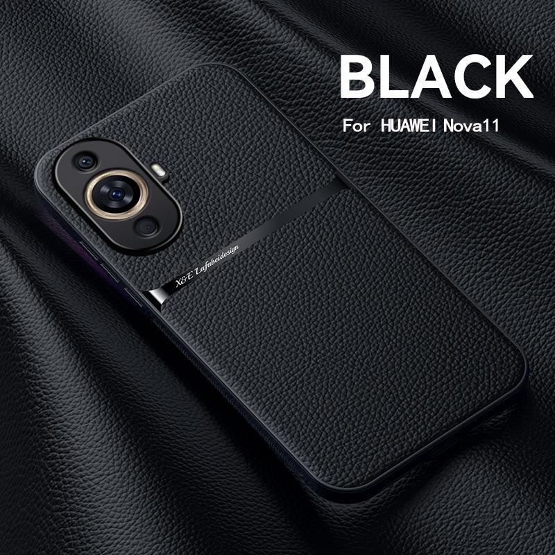 Do etui Hauwei NOVA 11 luksusowy magnetyczny uchwyt samochodowy skórzany pokrowiec na telefon do Huawei Nova 11 Pro 11Pro Nova11Pro silikonowa tylna obudowa
