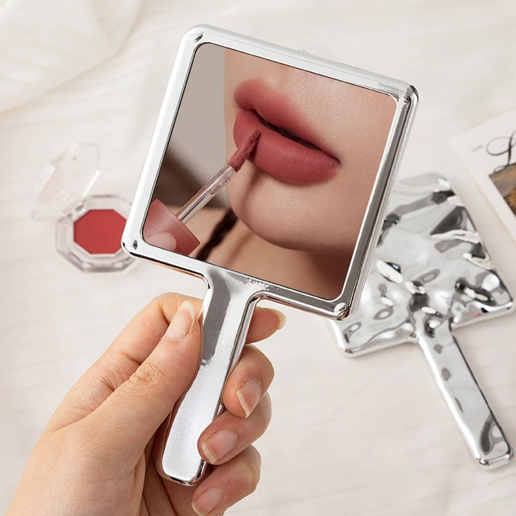 Espejo de Mano Cuadrado Vintage Electrochapado para Mujer Espejo de Maquillaje Portátil Espejo de Mano Estético