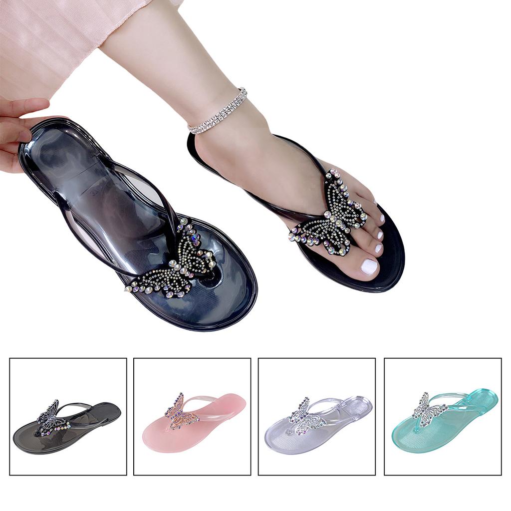 Transparent Beach Cool Slippers Pinch Flip-Flops Jelly Pvc Flat Bottom Cool Slippers Y2