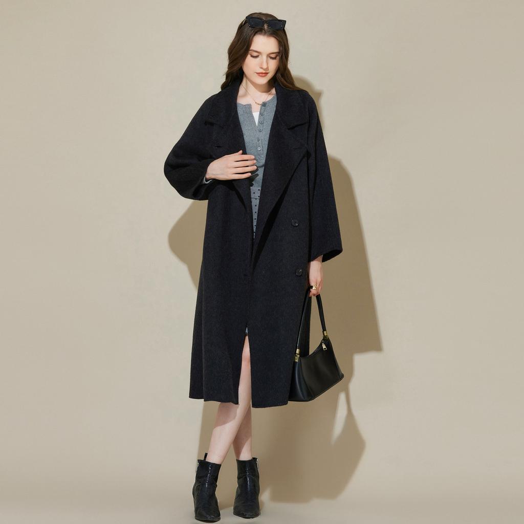 Elegant temperament, British style, high-end feel, commuting double-sided woolen high neck coat