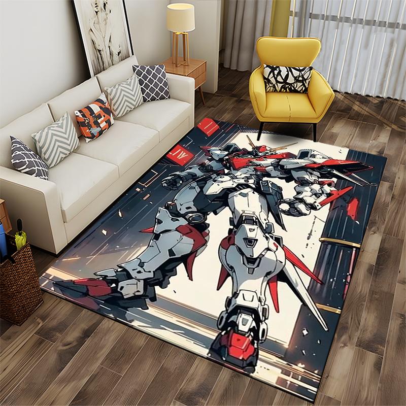 "Roboter Mecha Design Teppich mit futuristischer roter und weißer Kunst" Geeignet für die Verwendung als Antirutsch für Wohnzimmer, Schlafzimmer, Sofas