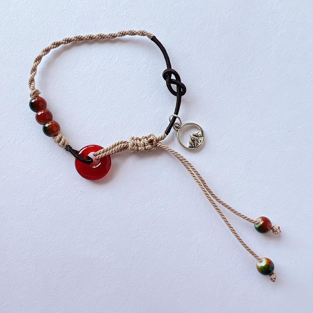 Amber-Colored Safety Buckle Women'S Bracelet New Chinese Style Woven Hand Rope Retro Ethnic Style Hand Jewelry