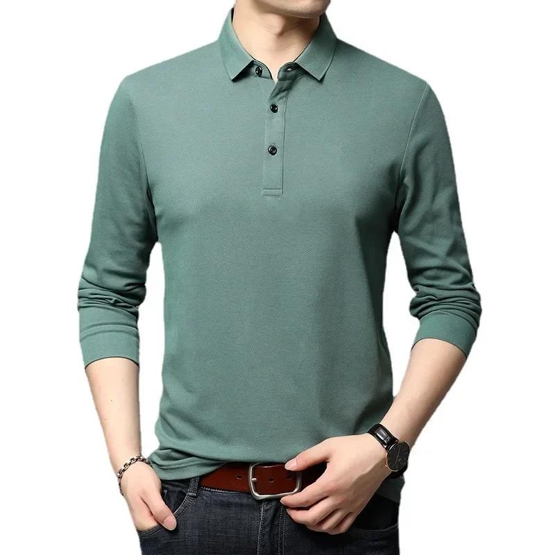 Brand Polo Shirt Men Long Sleeve Business Casual Polo Shirt Mens Clothes Spring Autumn Solid Male Turn Down Collar Tops Tees