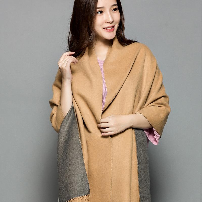 Soft Faux Cashmere Double Sided Scarf Women Fashion Winter Warm Shawl