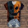 Women's Fashion Casual Three-quarter Sleeve Halloween Letters,  Face Print Top