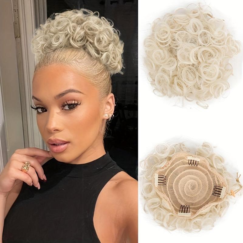 Messy Bun Hair Pieces Elastic Drawstring Fake Hairpieces Short Kinky Curly Scrunchies Ponytail Synthetic Hair Extensions for Women Daily Party Use