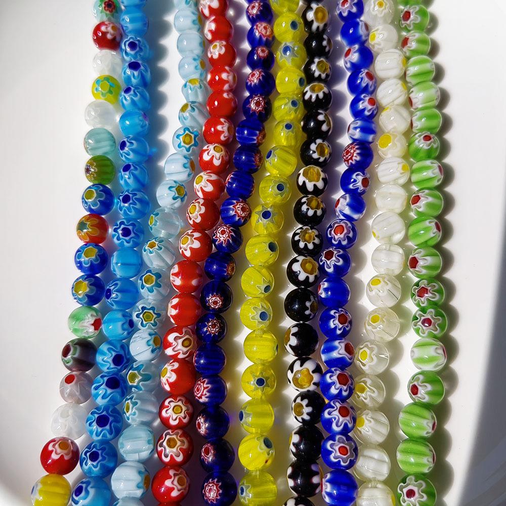 Millefiori Glass Beads 8mm - Round, Single Flower, Loose Beads for DIY Jewelry