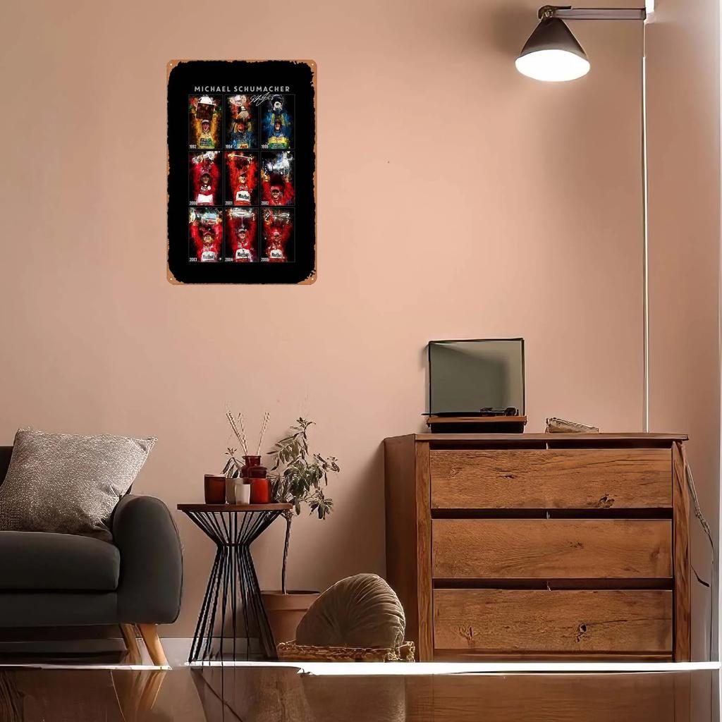 Michael Schumacher Metalowy Znak Plakaty Wyścigowe Dekoracja Dekoracja Ścienna Dekoracja Pokoju Dziennego Mężczyzna Vintage Elementy Dekoracyjne do Domu Mural Artystyczny