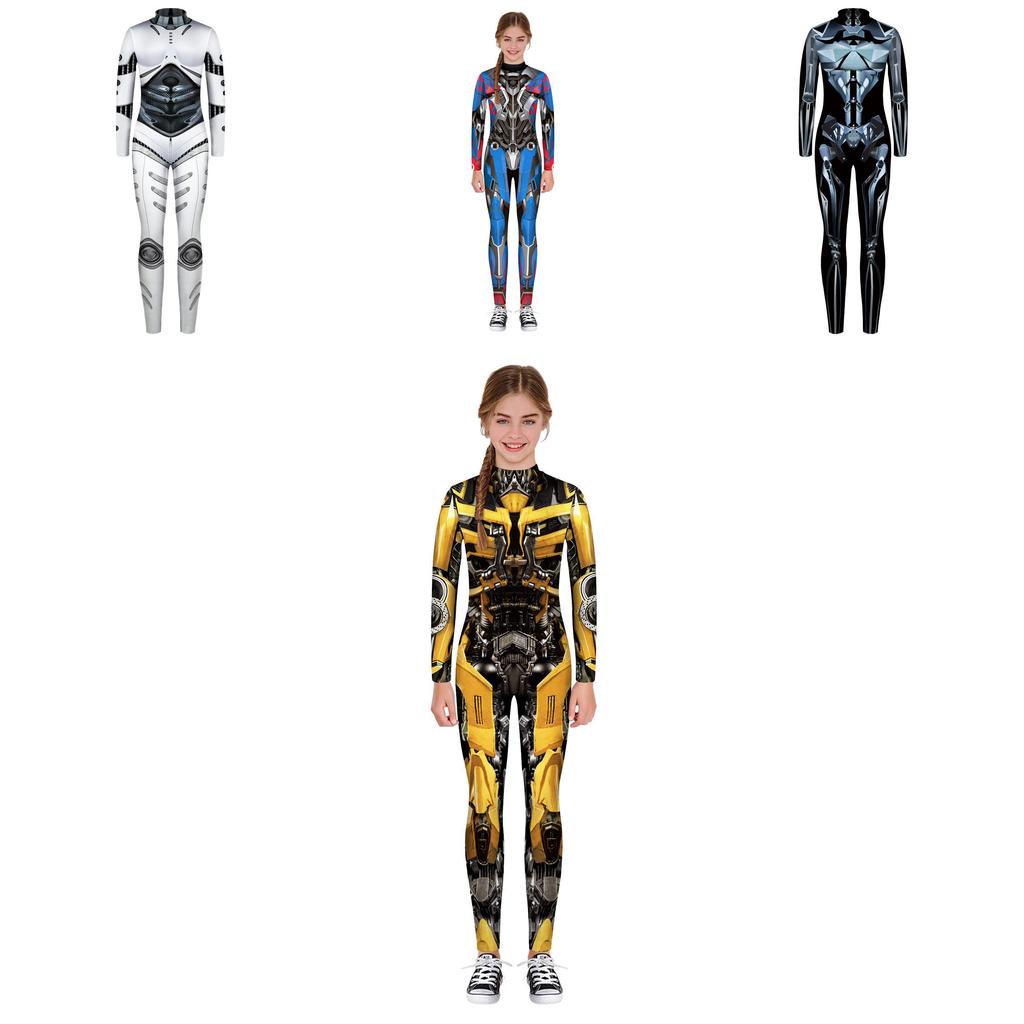 Stretchy Robot Armor Print Halloween Cosplay Jumpsuit Bodysuit Costume