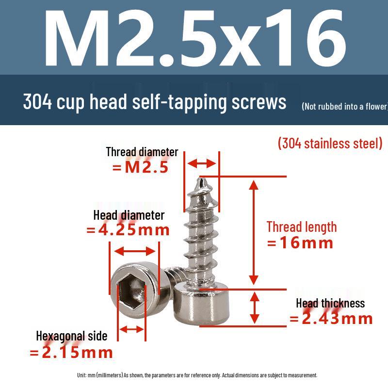 304 Pan Head Self-Tapping Coarse Thread Screw M1.7-M6 with Hex Socket
