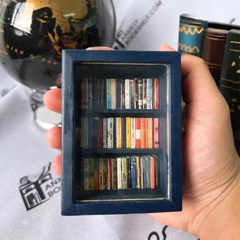 New Wooden Pocket Anxiety Bookshelf Home Decoration Creative Ornament Miniature Bookshelf Portable Rectangular Tiny Book Library