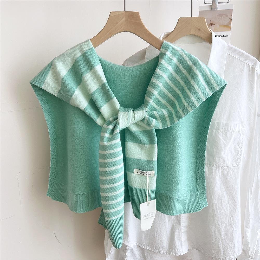 Striped Knitted Shawlette for Women - Spring/Autumn Fashionable and Lightweight Neck & Shoulder Cover