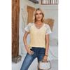 Lace Patchwork V-neck Breathable Top European and American Style Lace Patchwork V-neck Casual Tops