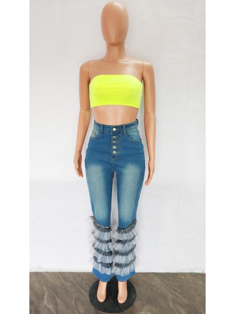 6935 European Style High Waist Micro Flare Denim Pants for Women