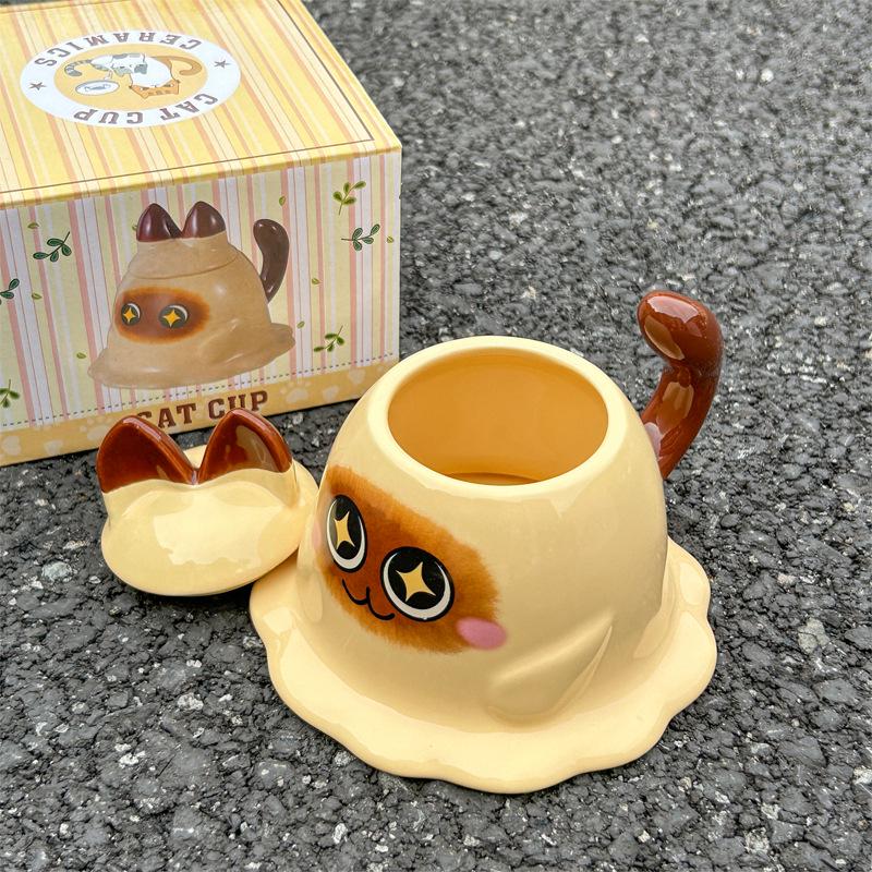 Creative Cartoon Cute Mug with Lid and Spoon - Large Capacity Ceramic Coffee Cup for Women & Couples