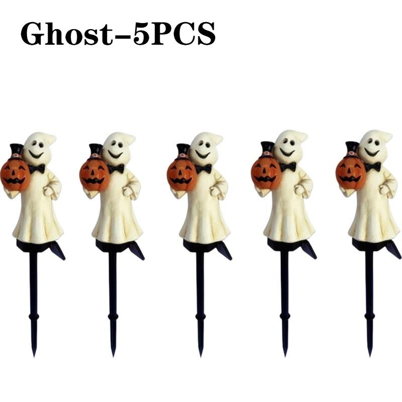 1-5PCS Solar Outdoor Yard Halloween Pumpkin Light Resin Craft Garden Ghost Festival Atmosphere Decoration Yard Stake Insert