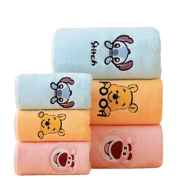 Strawberry Bear Cartoon Coral Fleece Bath Towel Set: Thick, Embroidered & Absorbent.