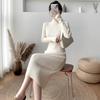 2024 Autumn/Winter Mid-Length Wool Coat with Semi-High Collar Knitted Dress - Women's Black Base Layer