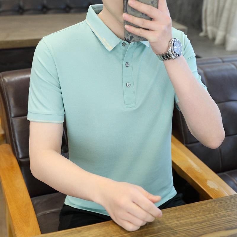 Summer New Men'S Business Casual Short Sleeve Polo Shirt Anti-Wrinkle Ice Silk T-Shirt Top Lapel Polo Workwear