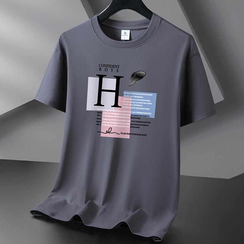 Feather 10 Colors Pure Cotton Pánské tričko s kulatým výstřihem Krátký rukáv Volný Pánské tričko Velká velikost S-6XL