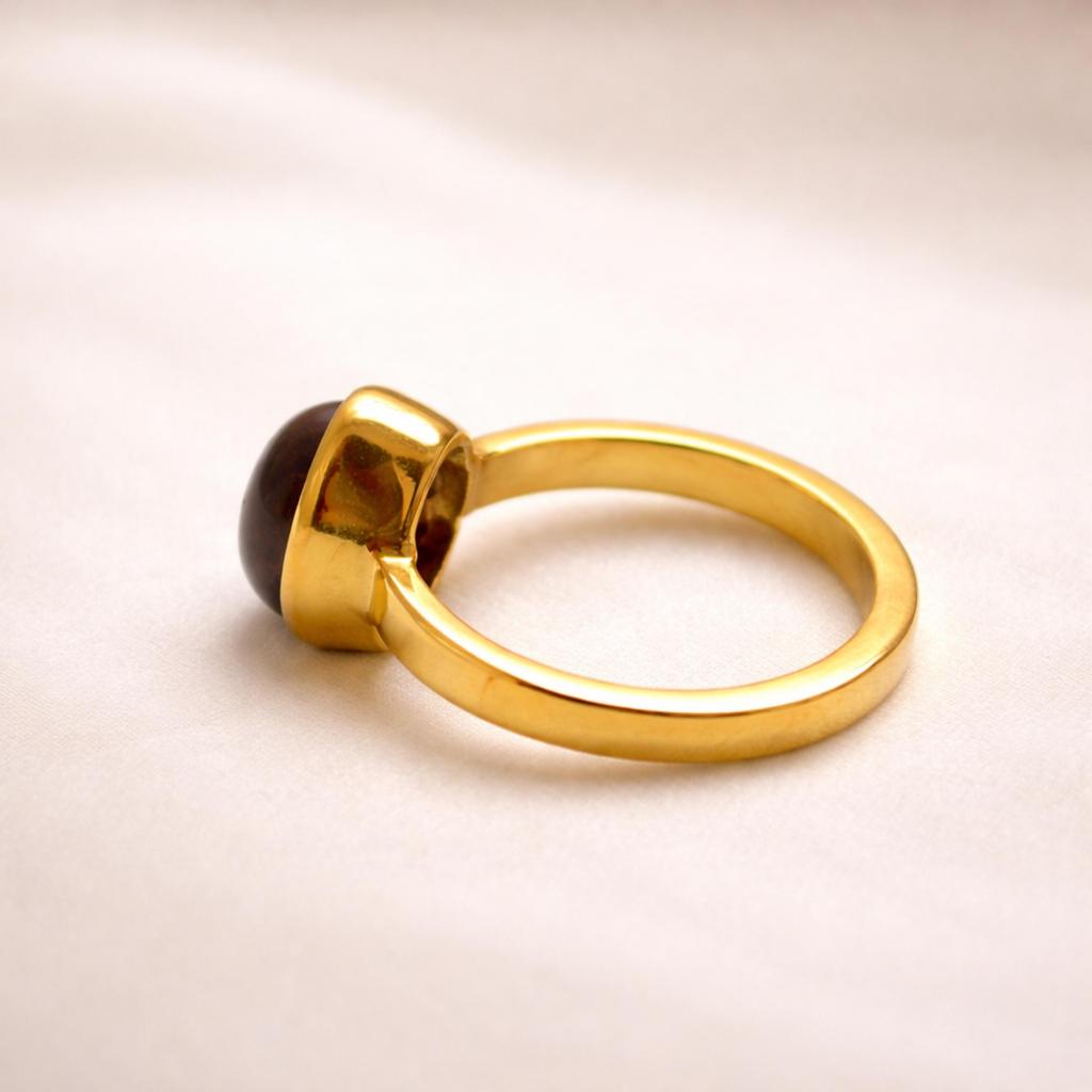 Pear Shape Tiger Eye Ring In Gold Plated 925 Sterling Silver – Handmade Minimalist Statement Ring
