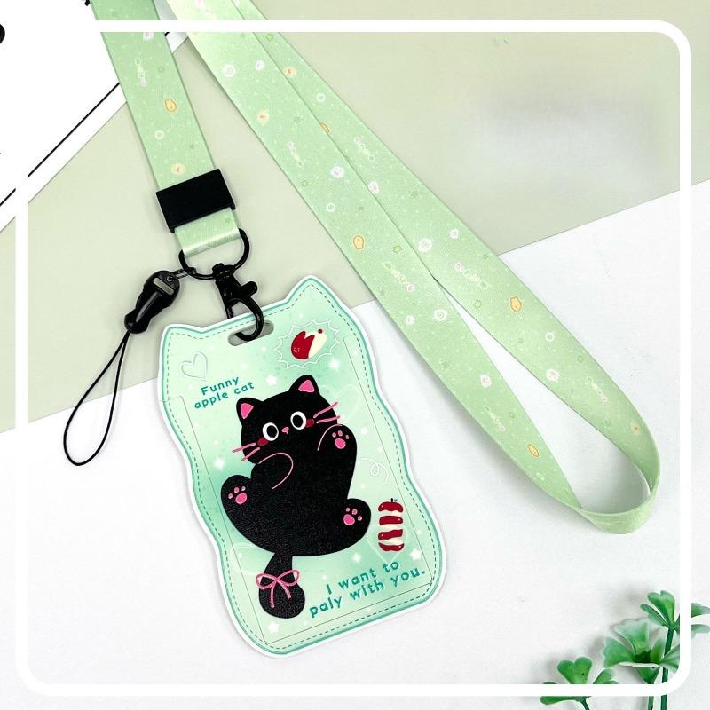 Creative Cat Ears Wave Card Holder Student Campus Card Tag Badge Bag Sliding Cover ABS ID Cover Protective Cover