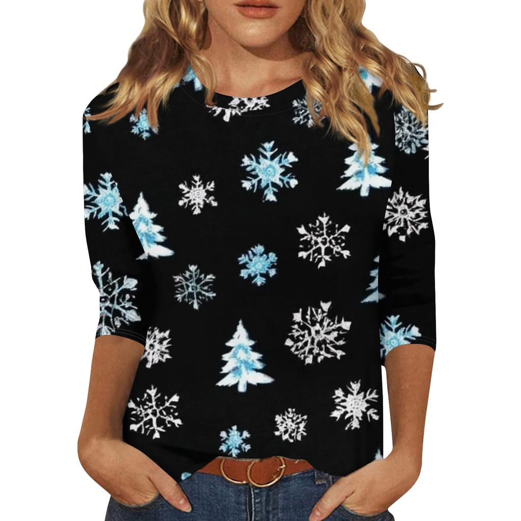Women's Fashion Casual Christmas Printed Round Neck Long Sleeve Pullover Top
