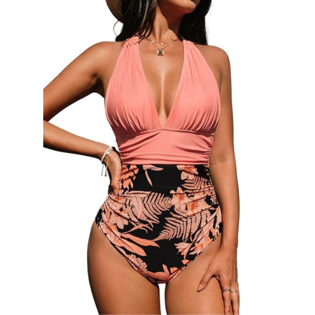 Halterneck Ruffled Backless One-Piece Swimsuit for Women