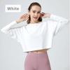 VeroMan Yoga Long Sleeve Loose Short Stylish Wear, Top, Fit, Length, Cotton, Fitness, Gym, Ppi-lse9 (White, L)