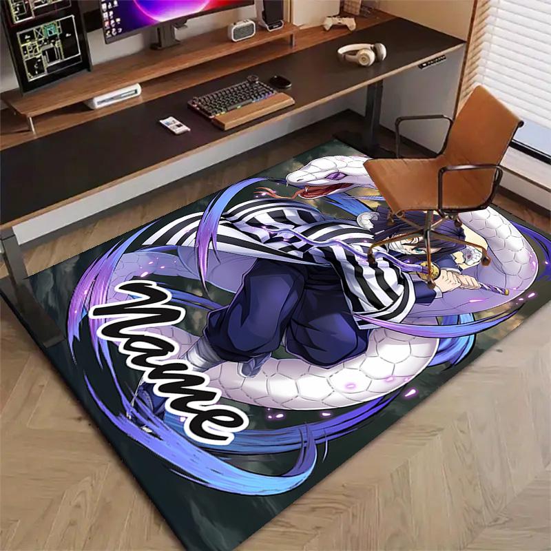 Custom Demon Slayer Mat Personalized Name, Polyester Washable Indoor Entryway Rug, Gift for Christmas, Easter, Thanksgiving Day