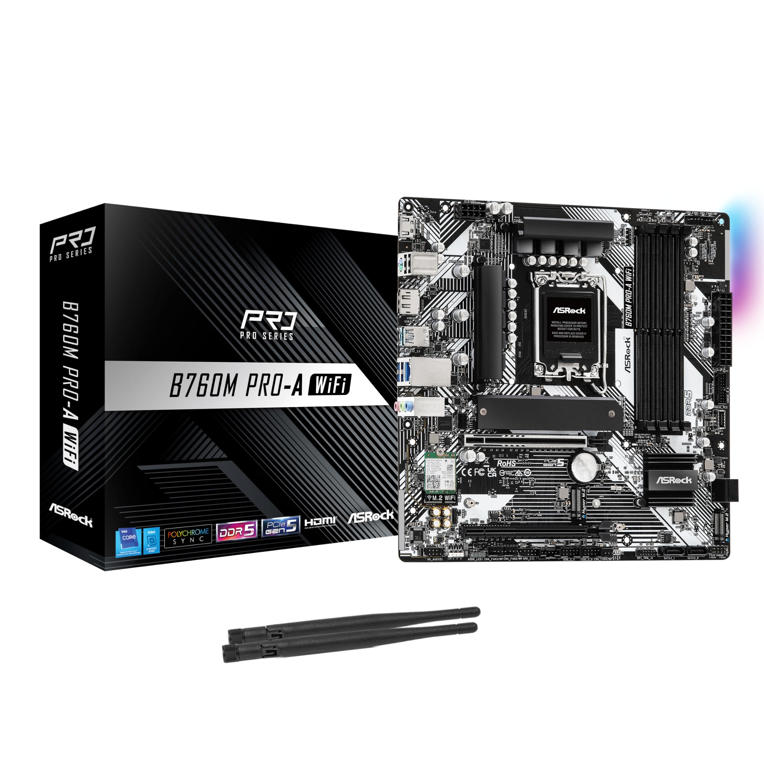 

Материнська плата ASRock B760M WiFi Intel 12-го та 13-го поколінь CPU Compatible B760 Чіпсет DDR5 Bluetooth Micro ATX Материнська плата Авторизований дистриб ютор чорний