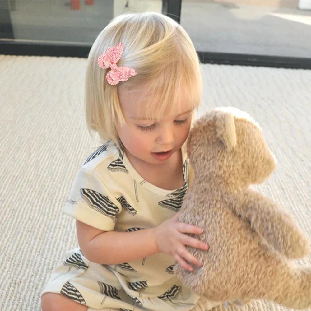 20 Stück 2,7'' Glänzende Schmetterlingsschleifen Haarspangen für Mädchen Glitzer Haarnadeln Haarspange Kopfschmuck Kinder Haaraccessoires