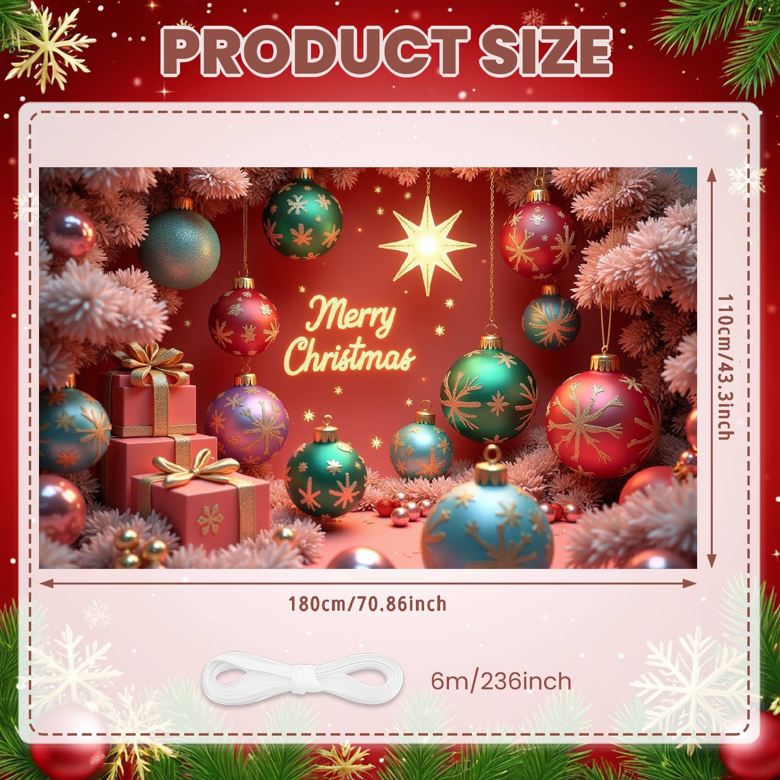 

Snowflake Banner Red Background Festive Display Xmas Backdrop Green Christmas Tree Gift Decoration Banner For Christmas Eve