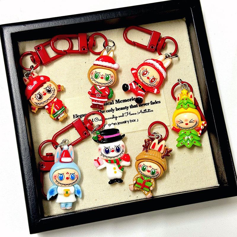 Niedlicher Weihnachts-Labubu-Cartoon-Schlüsselanhänger - Studentenrucksack-Accessoire & Bestie-Geschenk