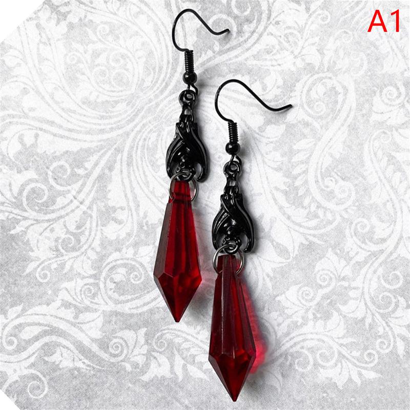 Black Bat Earrings With Red Teardrop Beads, Earrings, Gothic Jewelry,