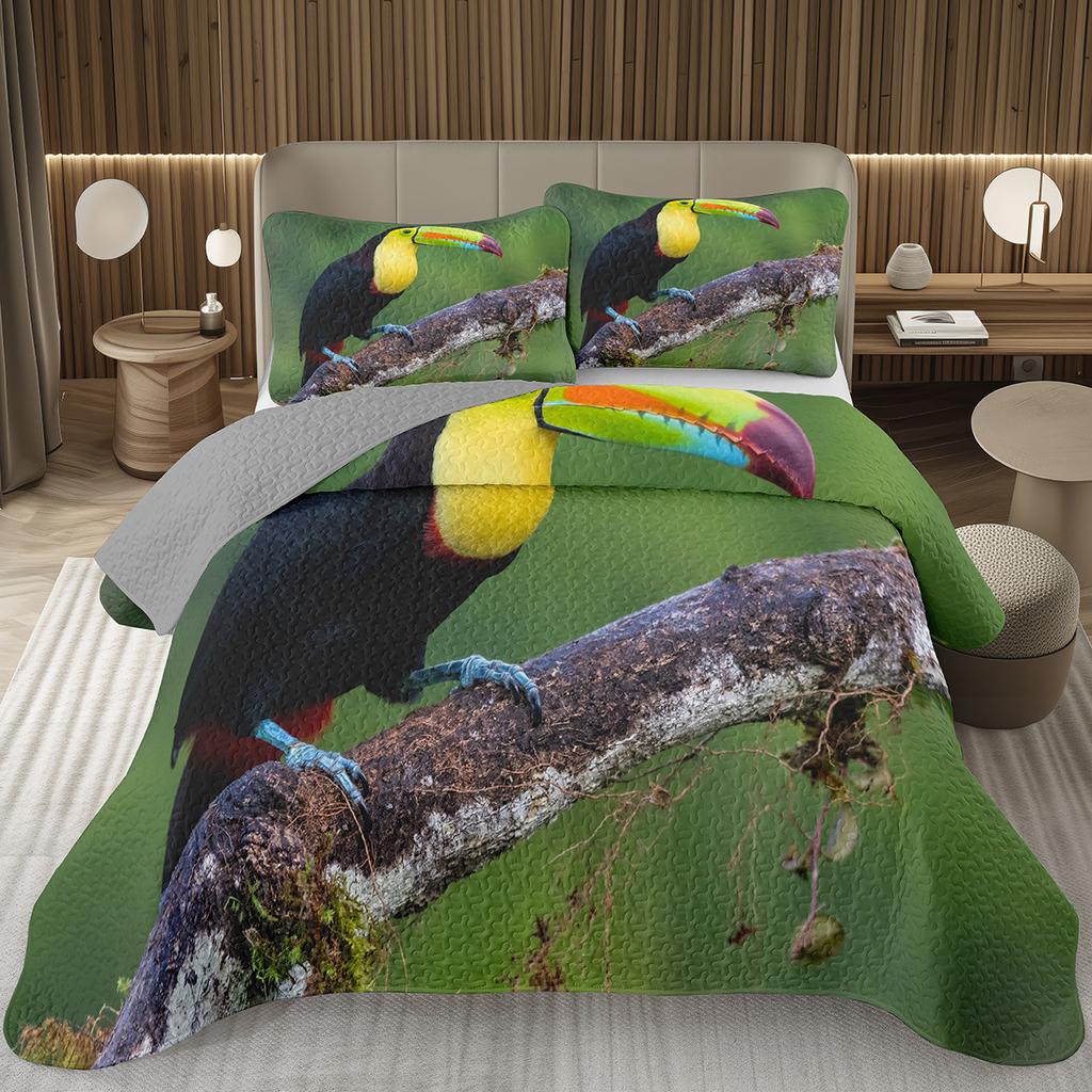 Wild Animal Bird Bedspreads Parrot Quilted Coverlet Botanical Plant Tree Branch Bedding Wildlife Quilt Set Twin/Full/Queen/King
