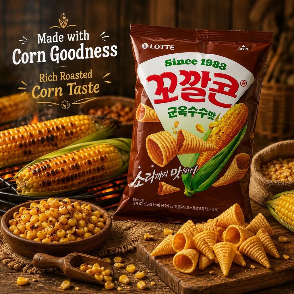 Lotte Kokal Corn Snack (Grilled‑Corn Flavor) 67g
