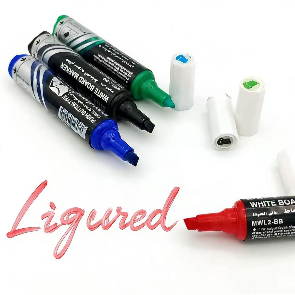 4-Piece Push-Button Liquid Ink Whiteboard Marker Pen, Vibrant, Quick-Drying, Low-Odor, Chisel Tip, for Whiteboards, Office