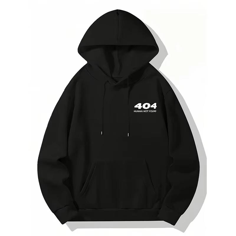 New Men's Digital Letter Printed Hoodie Pullover for Autumncasual Loose Black Pure Cotton Soft Breathable Versatile Sports Shirt
