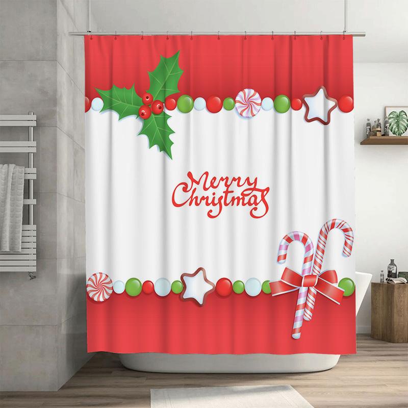 TU Christmas Shower Curtain Festive Holiday Decor Waterproof Bathroom Set Holiday Themed Xmas Pattern Home Decoration Modern Sty