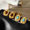 Retro Stainless Steel Earrings for Women, Tiger Eye Ear Jewelry, Niche High-end Turquoise Titanium Steel Studs, Fade-resistant
