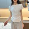 Cotton Shoulder Short Sleeve T-Shirt Women's Summer Casual Versatile Slim Top T-Shirt Black Skinny Basic Bottom Shirt
