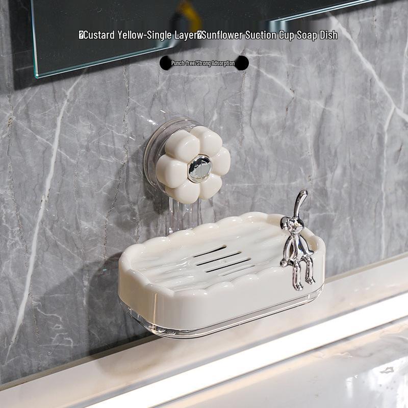 Wall-Mounted Double-Layer Vacuum Suction Soap Dish with Draining Function