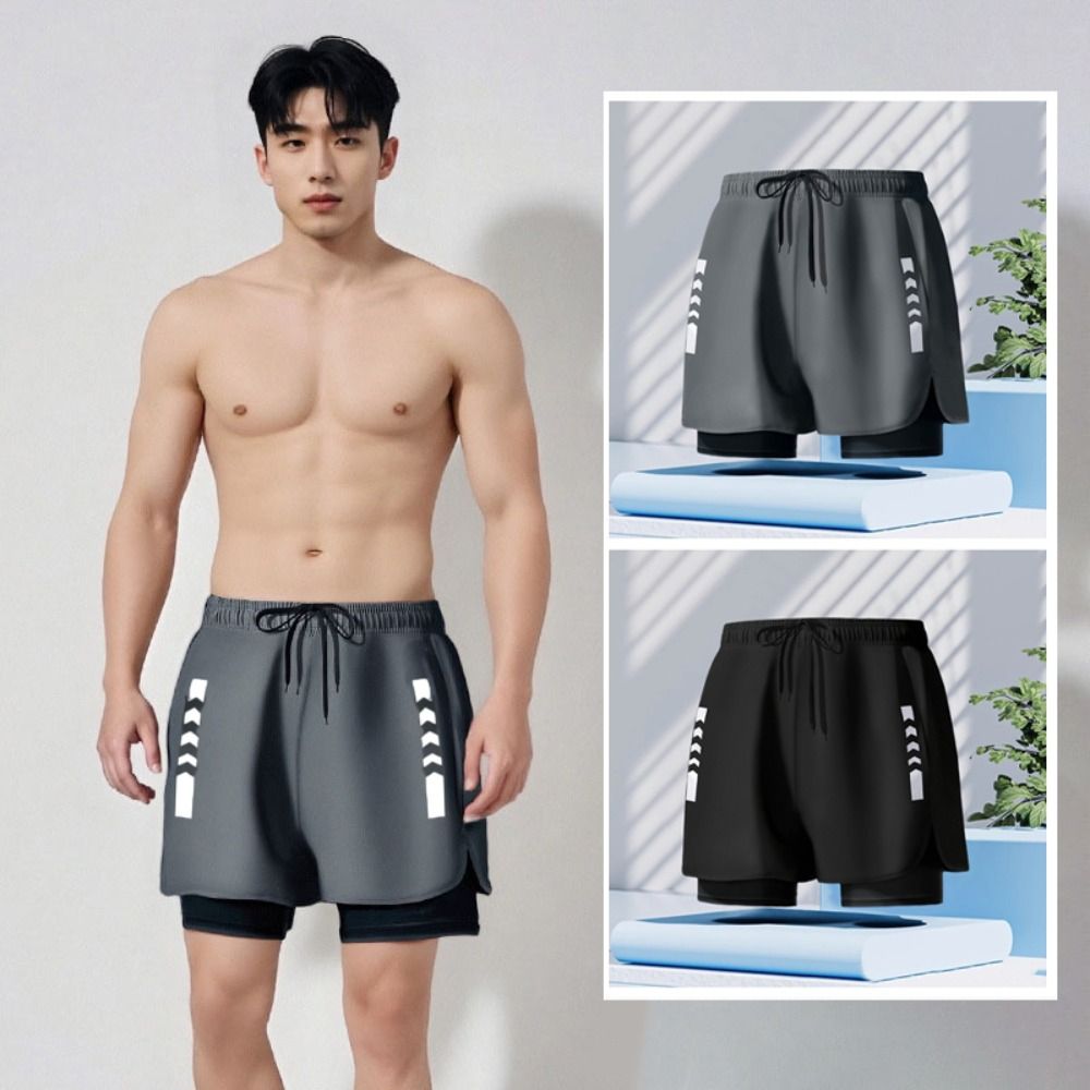 Kurze Hosen Badehosen Shorts Doppellagig Herren Jogginghosen Surfen