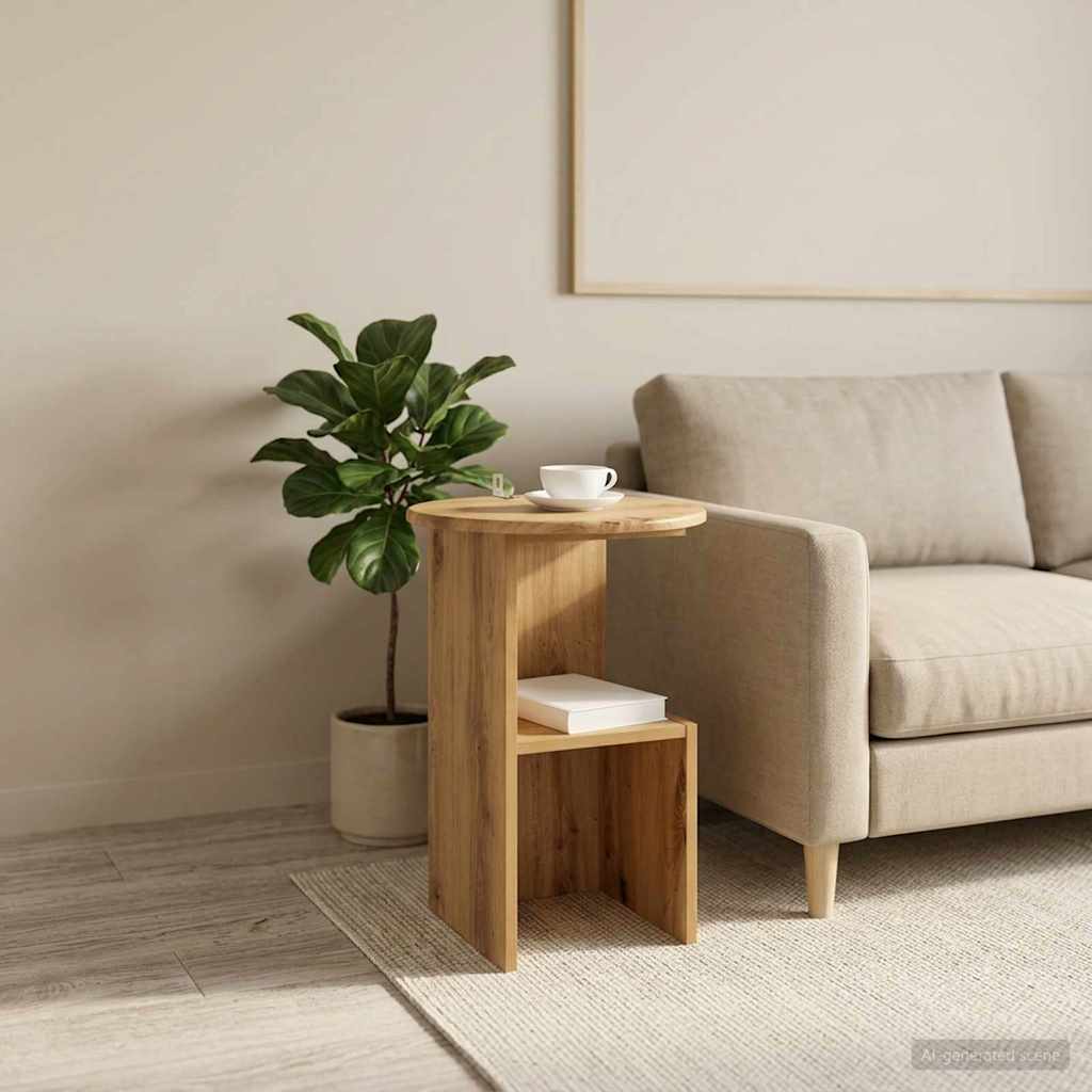 Side Table Artisan Oak Ø 39.5 X 55 Cm Engineered Wood