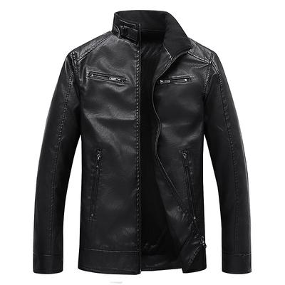Giacca da uomo sottile primaverile e autunnale con collo alla coreana a righe con doppia zip in pelle PU taglia grande giacca in pelle da locomotiva